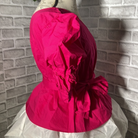 NWOT Women's One Shoulder Short Puff Sleeve Self Belted Solid Blouse Top - Picture 5 of 15